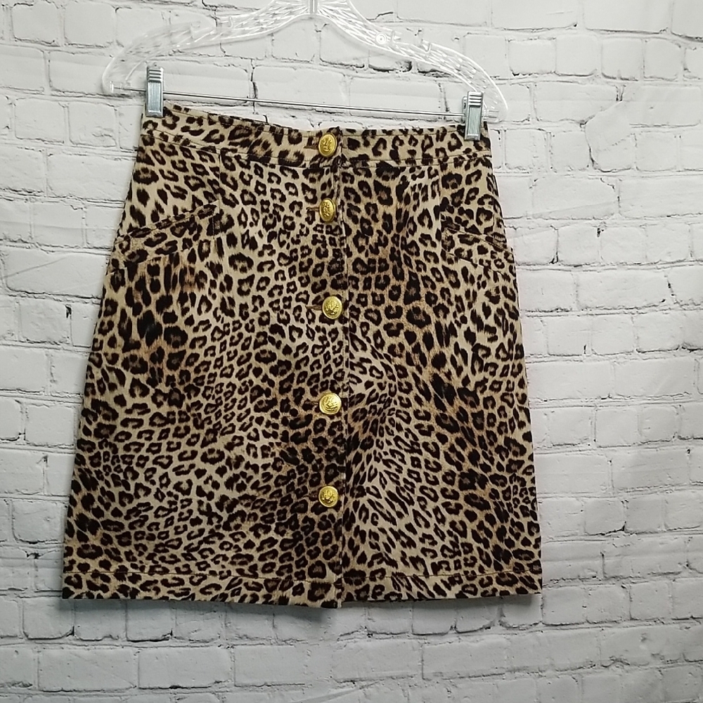 Karen Kane Skirt Animal Print Gold Button Front Size 4